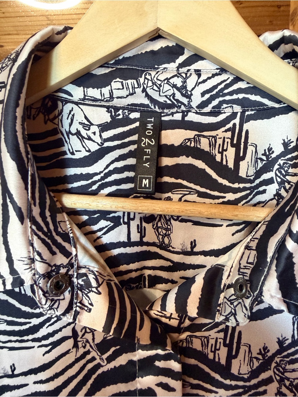 Zebra-Print Pearl Snap Blouse